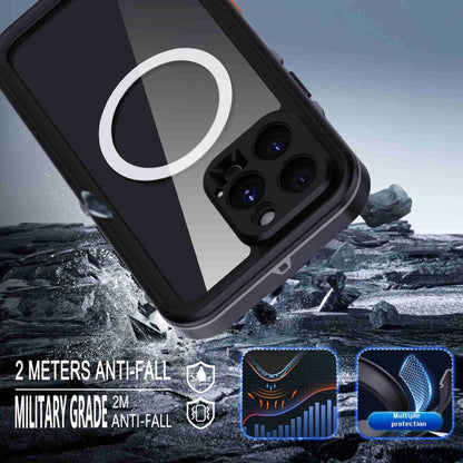 For iPhone 16 Pro RedPepper Transparent Dot IP68 Waterproof Triple-proof MagSafe Phone Case(Black Dark Grey) by RedPepper