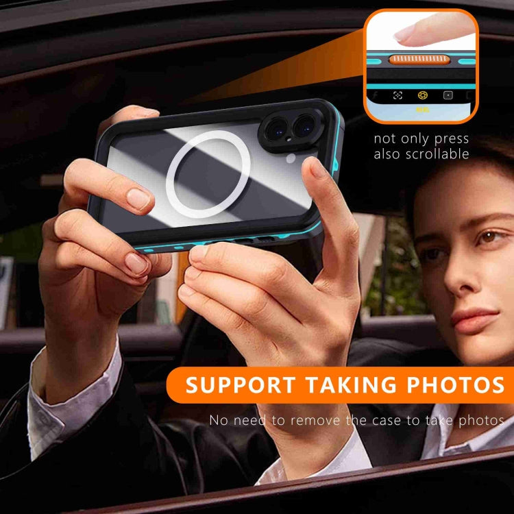 For iPhone 16 Plus RedPepper Transparent Dot IP68 Waterproof Triple-proof MagSafe Phone Case(Black Blue) by RedPepper