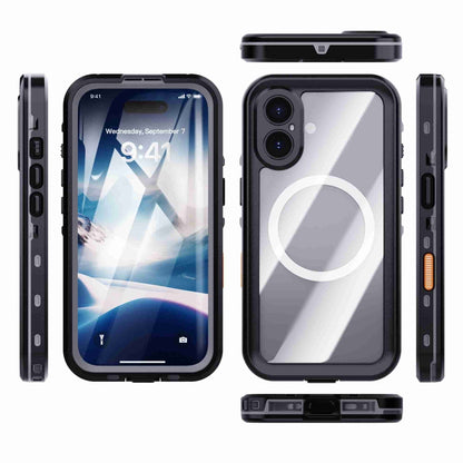 For iPhone 16 Plus RedPepper Transparent Dot IP68 Waterproof Triple-proof MagSafe Phone Case(Black Dark Grey) by RedPepper