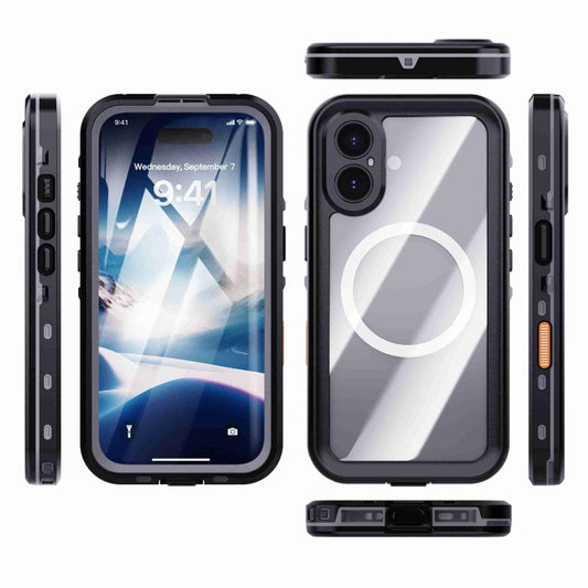 For iPhone 16 Plus RedPepper Transparent Dot IP68 Waterproof Triple-proof MagSafe Phone Case(Black Dark Grey) by RedPepper