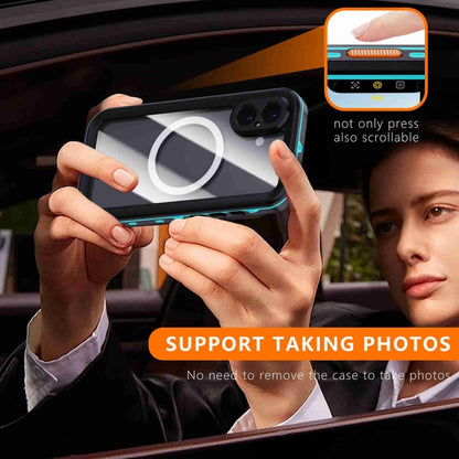 For iPhone 16 RedPepper Transparent Dot IP68 Waterproof Triple-proof MagSafe Phone Case(Black Blue) by RedPepper