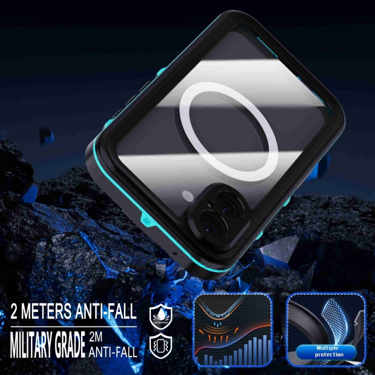 For iPhone 16 RedPepper Transparent Dot IP68 Waterproof Triple-proof MagSafe Phone Case(Black Blue) by RedPepper