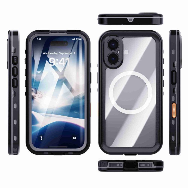 For iPhone 16 RedPepper Transparent Dot IP68 Waterproof Triple-proof MagSafe Phone Case(Black Dark Grey) by RedPepper