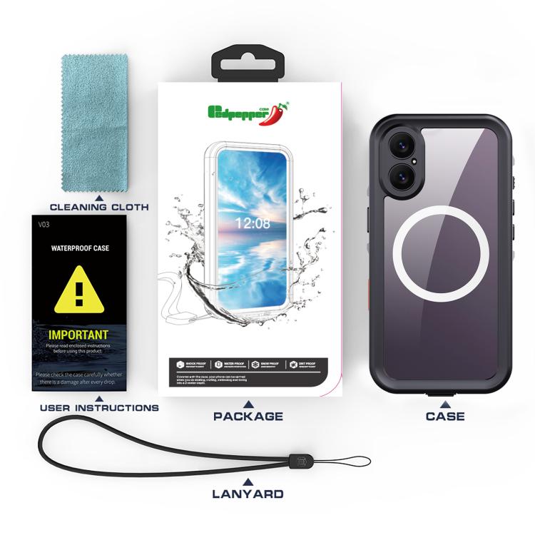 For iPhone 17 RedPepper Transparent Dot IP68 Waterproof Triple-proof MagSafe Phone Case(Black Dark Grey) by RedPepper