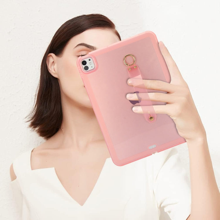 For iPad 2025 / 2022 Wristband Holder PC Hybrid TPU Soft Tablet Case(Pink) by bashfashion
