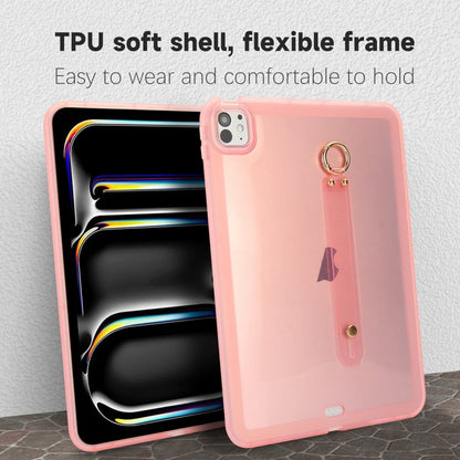 For iPad Pro 13 2025 / 2024 Wristband Holder PC Hybrid TPU Soft Tablet Case(Pink) by bashfashion