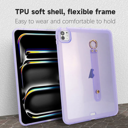 For iPad Pro 12.9 2022 / 2021 / 2020 Wristband Holder PC Hybrid TPU Soft Tablet Case(Purple) by bashfashion