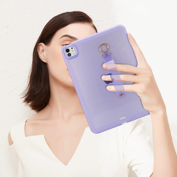 For iPad Pro 12.9 2022 / 2021 / 2020 Wristband Holder PC Hybrid TPU Soft Tablet Case(Purple) by bashfashion