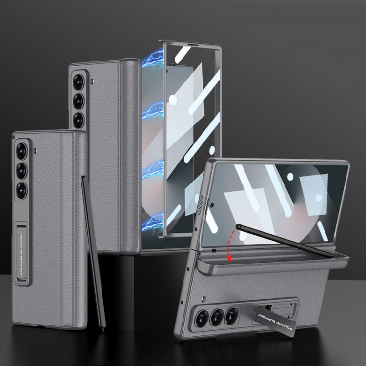 For Samsung Galaxy Z Fold6 GKK Integrated Magnetic Leather Flip Phone Case with Pen Box, Not Included Pen(Grey) by GKK