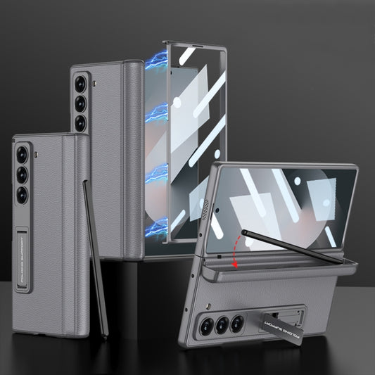 For Samsung Galaxy Z Fold6 GKK Integrated Magnetic Leather Flip Phone Case with Pen Box, Not Included Pen(Grey) by GKK