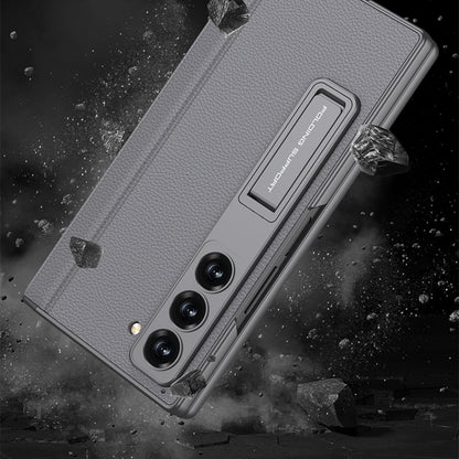 For Samsung Galaxy Z Fold6 GKK Integrated Magnetic Leather Flip Phone Case with Pen Box, Not Included Pen(Grey) by GKK