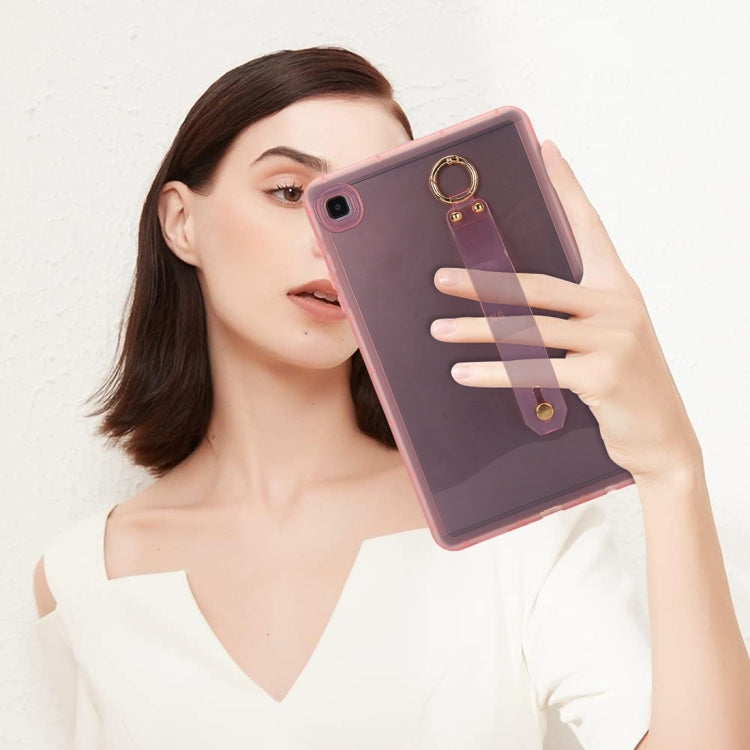 For Samsung Galaxy Tab A8 10.5 2021 X200 Wristband Holder PC Hybrid TPU Soft Tablet Case(Pink) by bashfashion