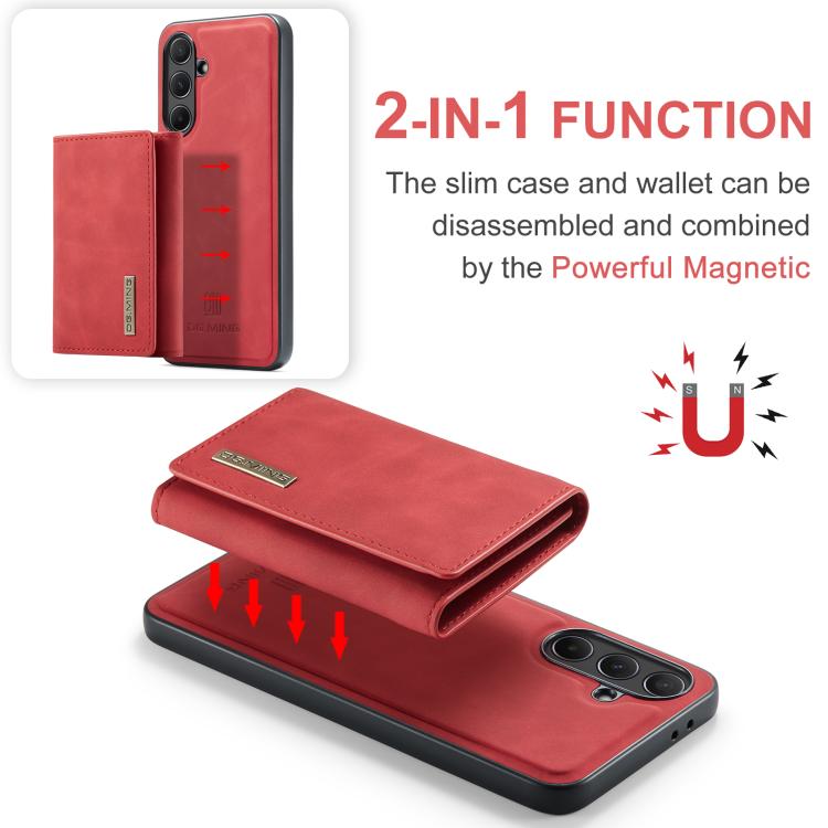 For Samsung Galaxy A56 5G DG.MING M1 Series 3-Fold Multi Card Wallet + Magnetic Phone Case(Red) by DG.MING