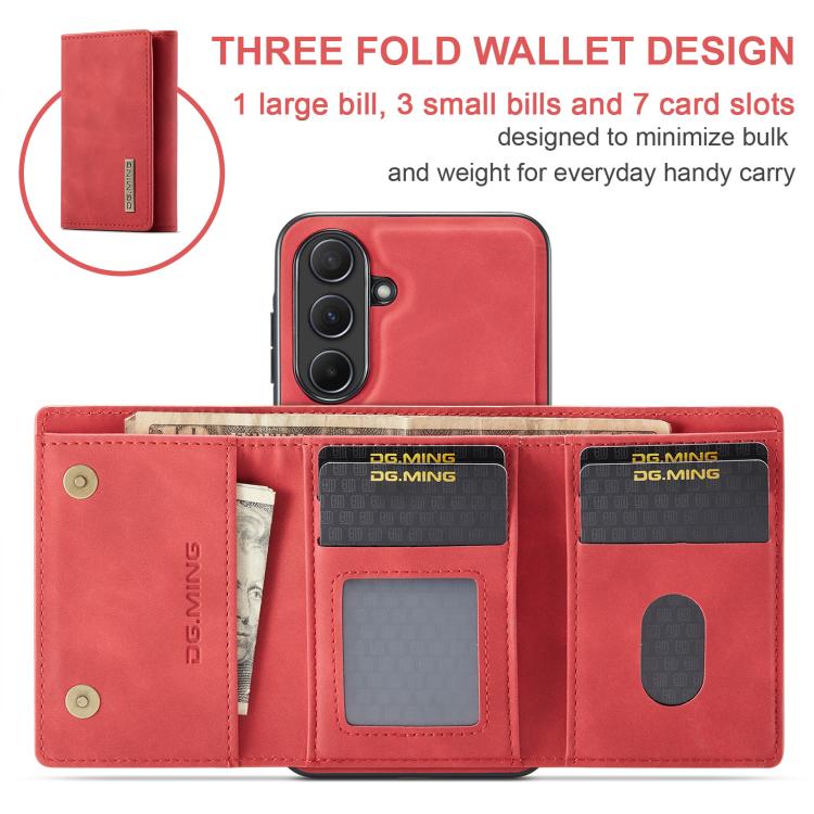 For Samsung Galaxy A56 5G DG.MING M1 Series 3-Fold Multi Card Wallet + Magnetic Phone Case(Red) by DG.MING
