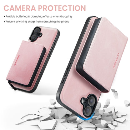 For iPhone 16 Plus JEEHOOD J02 Magnetic Zipper Horizontal Flip Leather Phone Case(Pink) by JEEHOOD