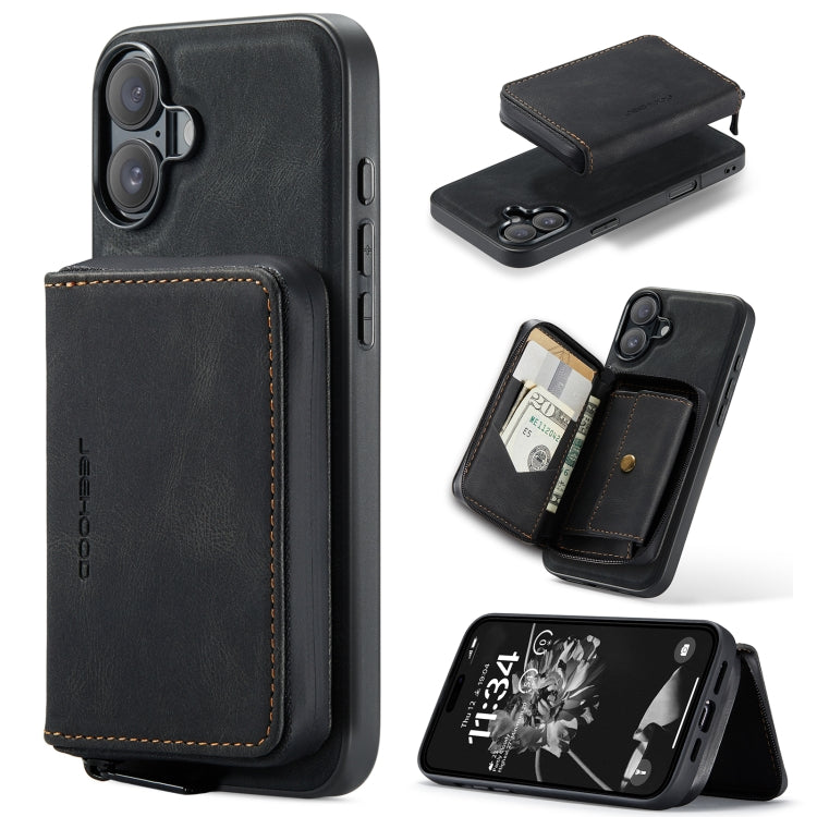 For iPhone 16 Plus JEEHOOD J02 Magnetic Zipper Horizontal Flip Leather Phone Case(Black) by JEEHOOD