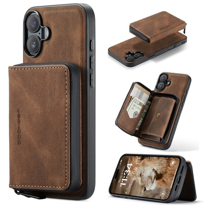 For iPhone 16 Plus JEEHOOD J02 Magnetic Zipper Horizontal Flip Leather Phone Case(Brown) by JEEHOOD