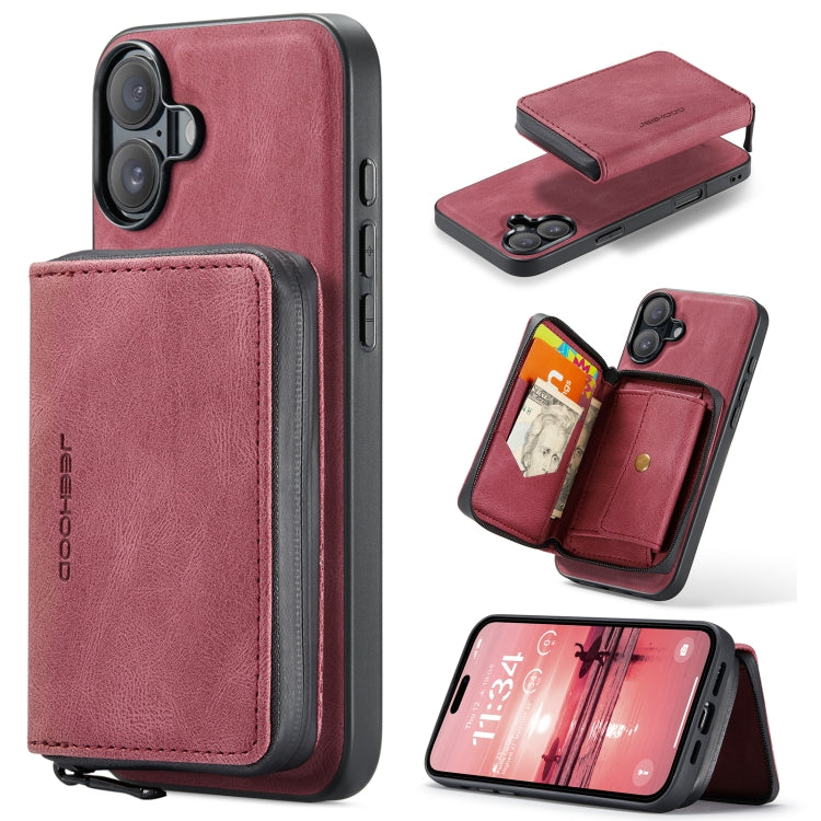 For iPhone 16 Plus JEEHOOD J02 Magnetic Zipper Horizontal Flip Leather Phone Case(Red) by JEEHOOD