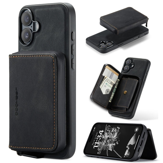 For iPhone 16 JEEHOOD J02 Magnetic Zipper Horizontal Flip Leather Phone Case(Black) by JEEHOOD