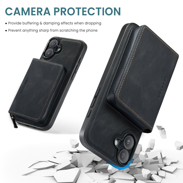 For iPhone 16 JEEHOOD J02 Magnetic Zipper Horizontal Flip Leather Phone Case(Black) by JEEHOOD