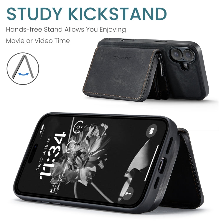 For iPhone 16 JEEHOOD J02 Magnetic Zipper Horizontal Flip Leather Phone Case(Black) by JEEHOOD