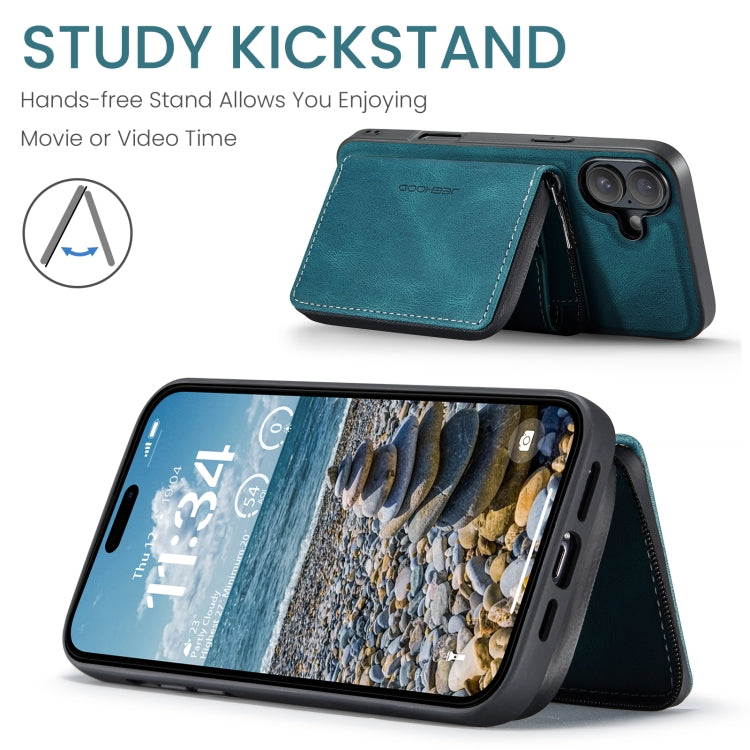 For iPhone 16 JEEHOOD J02 Magnetic Zipper Horizontal Flip Leather Phone Case(Blue) by JEEHOOD