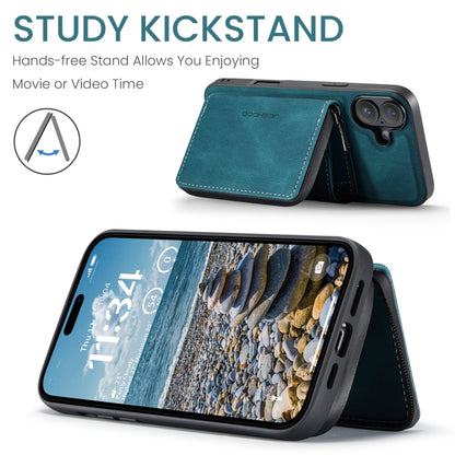 For iPhone 16 JEEHOOD J02 Magnetic Zipper Horizontal Flip Leather Phone Case(Blue) by JEEHOOD