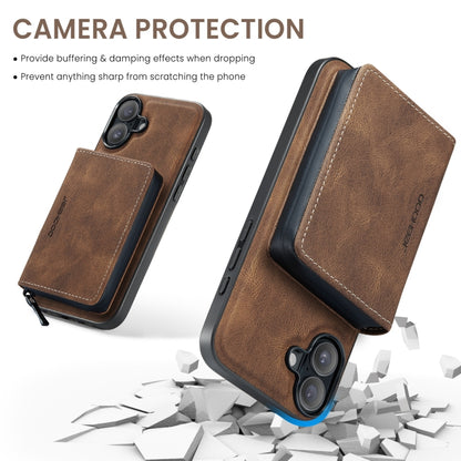 For iPhone 16 JEEHOOD J02 Magnetic Zipper Horizontal Flip Leather Phone Case(Brown) by JEEHOOD