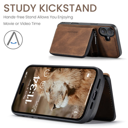 For iPhone 16 JEEHOOD J02 Magnetic Zipper Horizontal Flip Leather Phone Case(Brown) by JEEHOOD