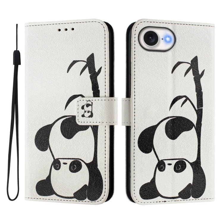For iPhone 16e Art Colored Drawing Pattern Leather Phone Case(Panda) by bashfashion