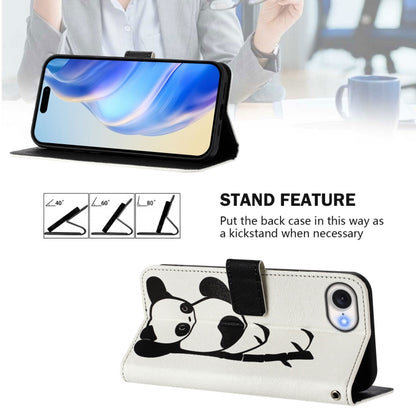 For iPhone 16e Art Colored Drawing Pattern Leather Phone Case(Panda) by bashfashion