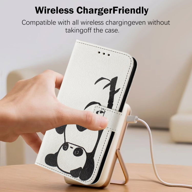 For iPhone 16e Art Colored Drawing Pattern Leather Phone Case(Panda) by bashfashion