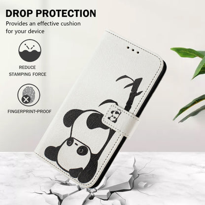 For iPhone 16e Art Colored Drawing Pattern Leather Phone Case(Panda) by bashfashion