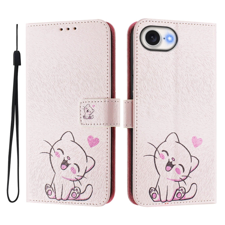 For iPhone 16e Art Colored Drawing Pattern Leather Phone Case(Cute cat) by bashfashion