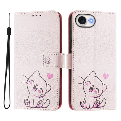 For iPhone 16e Art Colored Drawing Pattern Leather Phone Case(Cute cat) by bashfashion