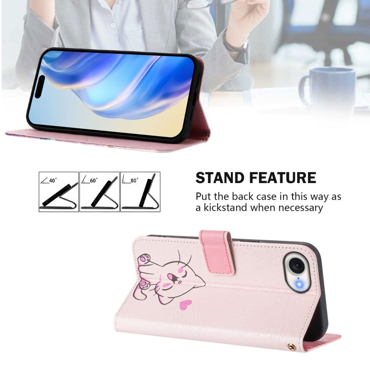For iPhone 16e Art Colored Drawing Pattern Leather Phone Case(Cute cat) by bashfashion
