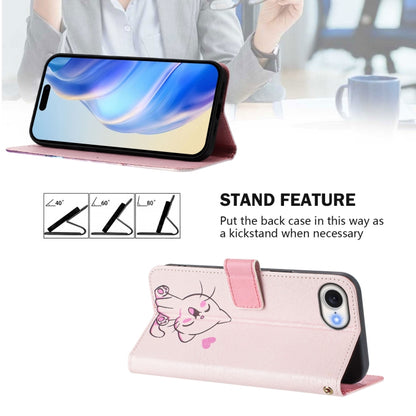 For iPhone 16e Art Colored Drawing Pattern Leather Phone Case(Cute cat) by bashfashion