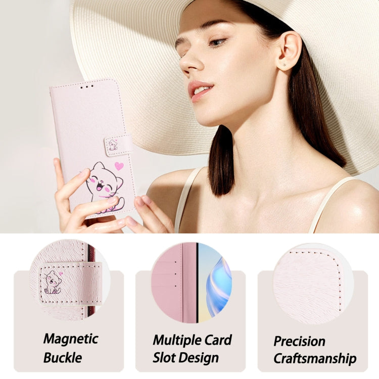 For iPhone 16e Art Colored Drawing Pattern Leather Phone Case(Cute cat) by bashfashion