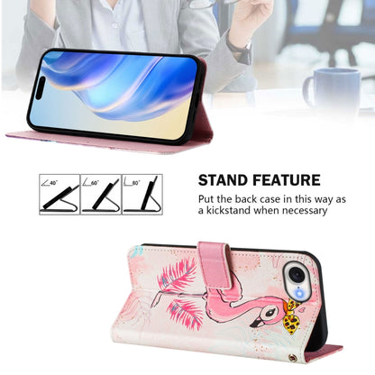 For iPhone 16e Art Colored Drawing Pattern Leather Phone Case(Flamingo) by bashfashion