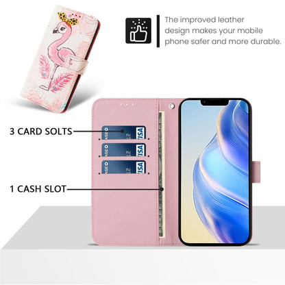 For iPhone 16e Art Colored Drawing Pattern Leather Phone Case(Flamingo) by bashfashion