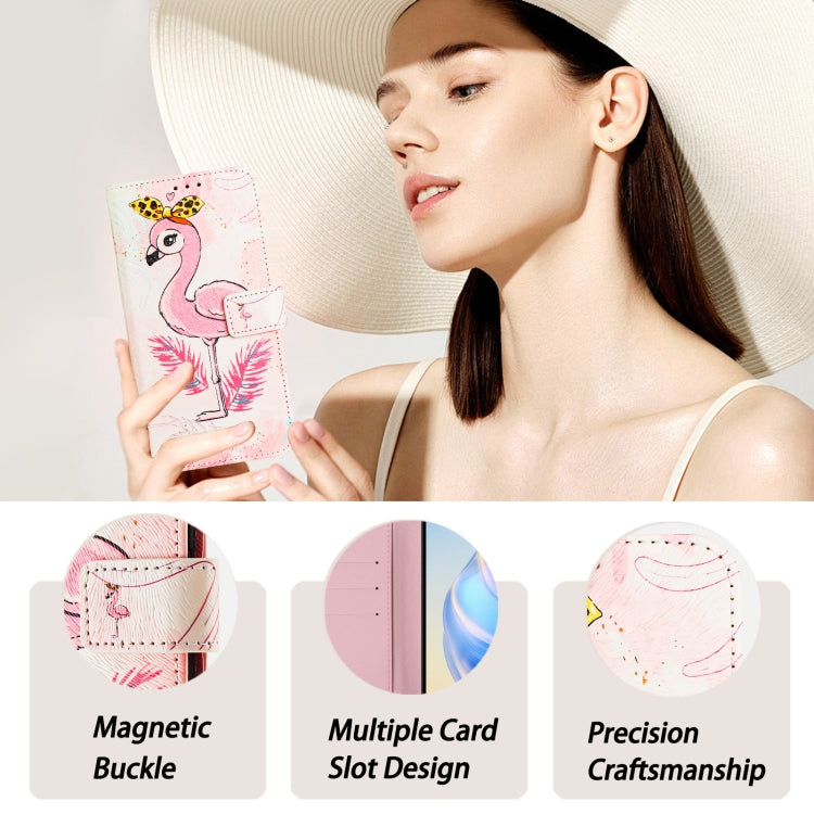 For iPhone 16e Art Colored Drawing Pattern Leather Phone Case(Flamingo) by bashfashion