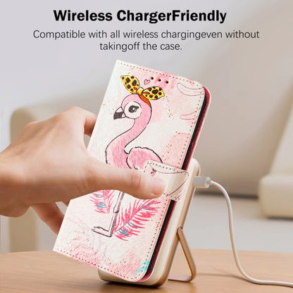 For iPhone 16e Art Colored Drawing Pattern Leather Phone Case(Flamingo) by bashfashion