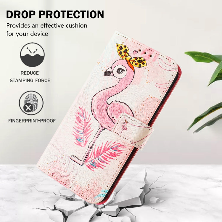 For iPhone 16e Art Colored Drawing Pattern Leather Phone Case(Flamingo) by bashfashion