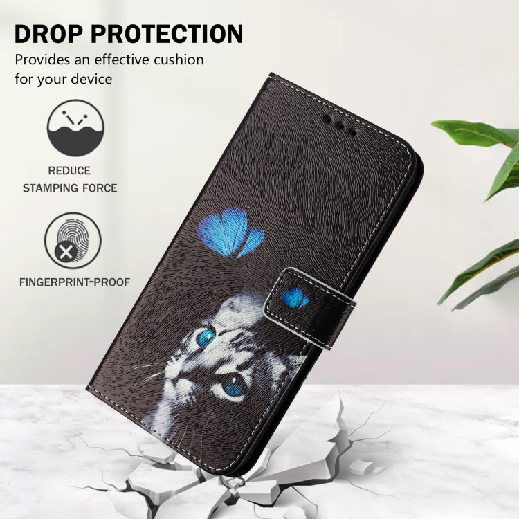 For iPhone 16e Art Colored Drawing Pattern Leather Phone Case(Butterfly cat) by bashfashion
