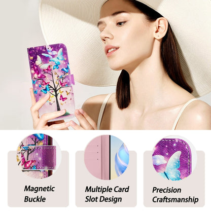 For iPhone 16e Art Colored Drawing Pattern Leather Phone Case(Butterfly branch) by bashfashion