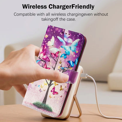 For iPhone 16e Art Colored Drawing Pattern Leather Phone Case(Butterfly branch) by bashfashion