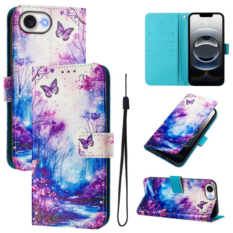 For iPhone 16e Art Colored Drawing Pattern Leather Phone Case(Dreamland) by bashfashion