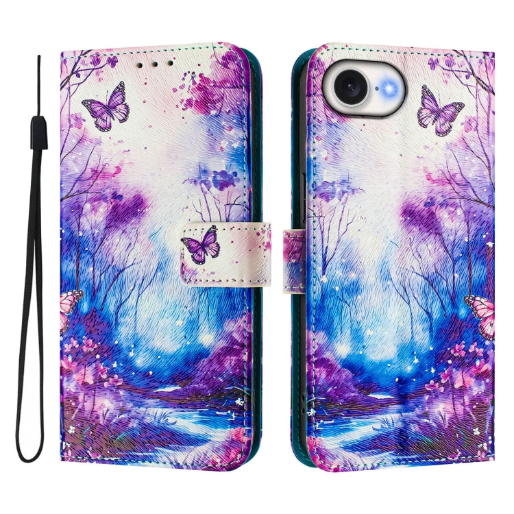 For iPhone 16e Art Colored Drawing Pattern Leather Phone Case(Dreamland) by bashfashion