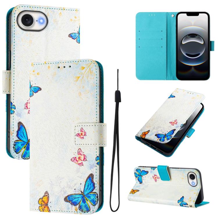 For iPhone 16e Art Colored Drawing Pattern Leather Phone Case(Butterfly house) by bashfashion