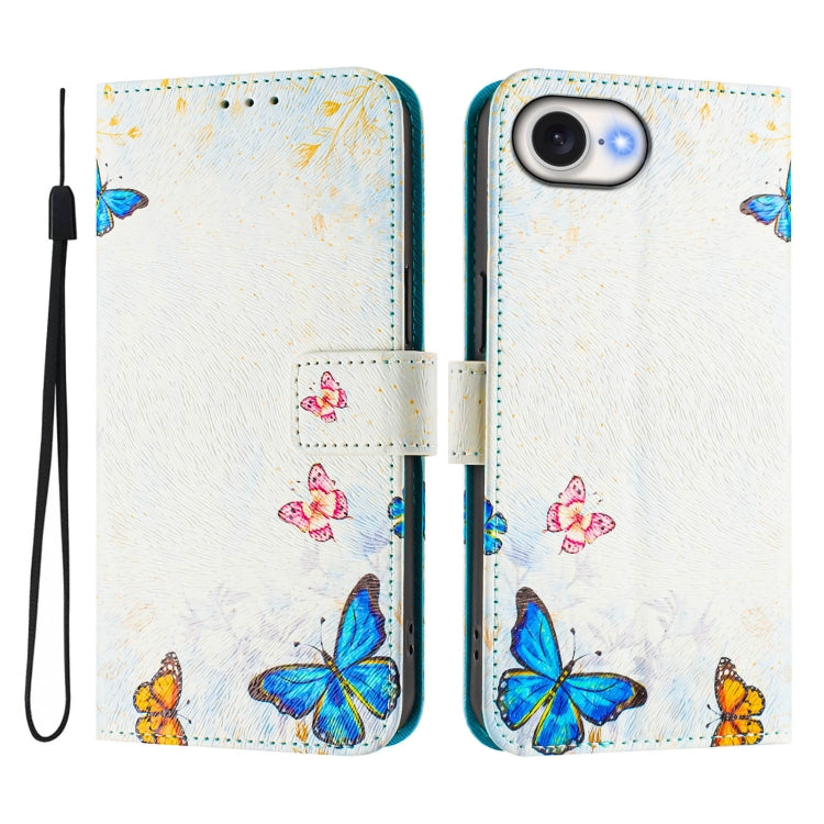 For iPhone 16e Art Colored Drawing Pattern Leather Phone Case(Butterfly house) by bashfashion